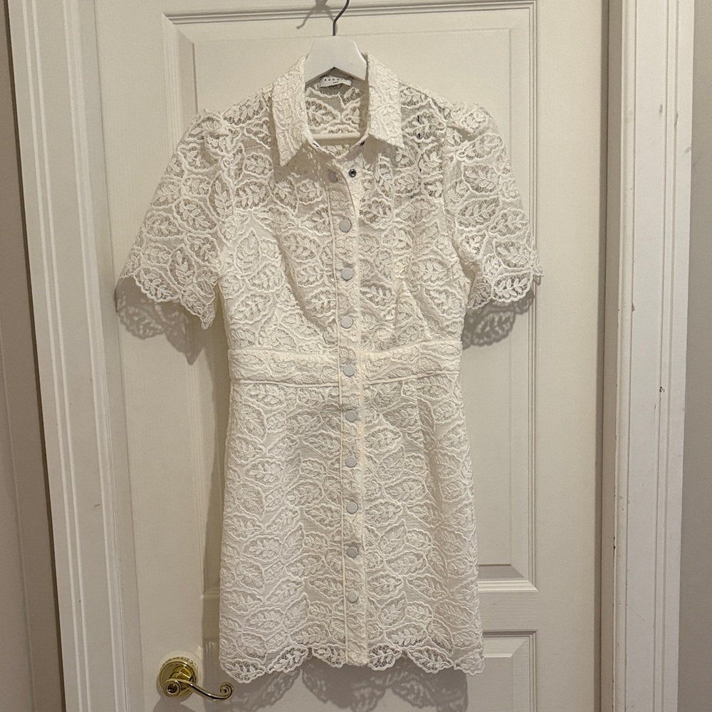 Sandro Paris White Lace Button-Up Mini Dress